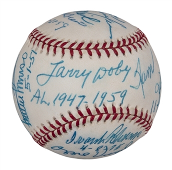 Jackie Robinson 50th Anniversary Multi-Signed and Inscribed Baseball Integration Debuts OAL Budig Baseball With 12 Signatures Including Doby, Banks and Irvin (PSA/DNA)